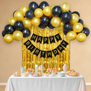 Party Propz Birthday Decorations Kit - 34Pcs Happy Birthday Balloons For Decoration Kit for Boys Husband Balloons Decorations Items Combo with Metallic Balloons and Foil Curtain
