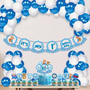 ZYOZI 1st Birthday Decoration For Boys With Banner,Cake Toppers,Balloons(Pack of 37)
