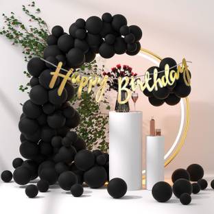R G ACCESSORIES Black Balloons, Happy Birthday Banner Decoration Kit Pack Of 40