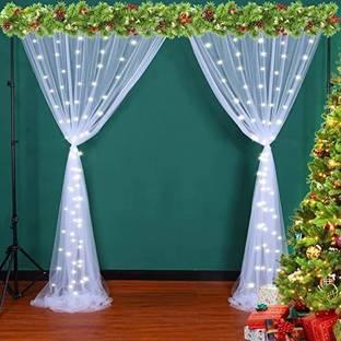 Fun and Flex White Net Curtains with 2 Led Fairy Lights and 2 Hooks for Birthday Party Decor