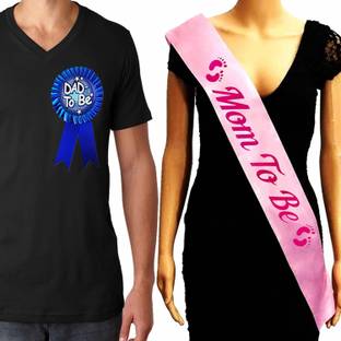 Party Propz Baby Shower Decoration Items Set- Dad To Be Badge & Mom To Be Sash