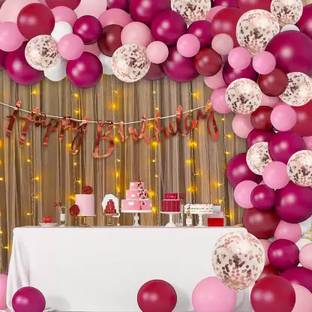 PARTY MIDLINKERZ Burgandy Happy Birthday Decoration kit Light Combo - 59 Pcs for Birthday Decor