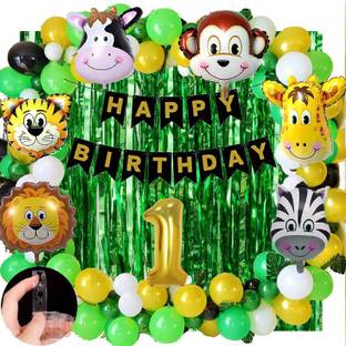ZAMBOOREE Jungle Theme Birthday Decoration 1st / 1 Year Birthday Decoration animal kit