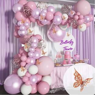 FOOGAA Birthday Decorations Pack of Pink baby Pink White Balloons with 3D Butterfly