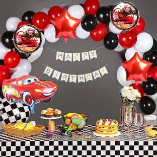 specialyou.in Printed car theme birthday decorations items for kids, mcqueen cars, HBD banner, Foil Balloon