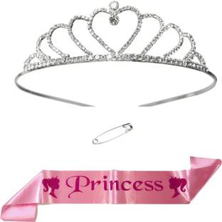 Unique Creations Princess Pink Sash with Heart Shape Crown tiara se for Women & Girls