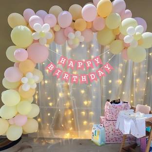 LOONS PEDDLER Happy Birthday decorations with net cloth & LED light/backdrop/room decoration