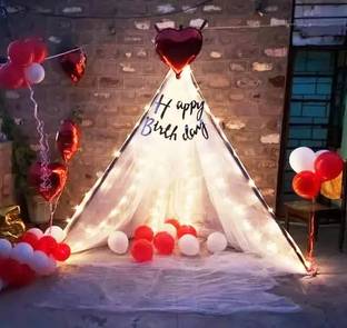 PARTY MIDLINKERZ Cabana Tent Birthday Decoration kit Set Combo with White Net & Led Light