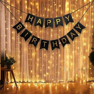 LOONS PEDDLER Black Happy Birthday 1 Pcs, 9 Meter Long Led Light 1 Pc Birthday Decoration Kit