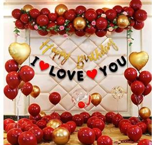 Fun and Flex Solid Happy Birthday Decoration kit Combo - 61 Pcs for Birthday Decor set of 45 Balloon