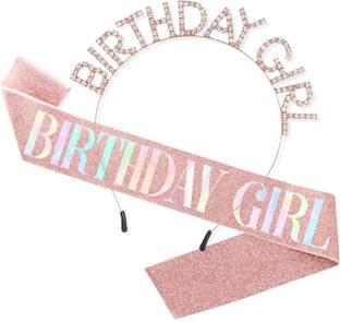 Party Propz Happy Birthday Sash And Crown For Girls / Birthday Girl Sashes And Crown - Rose Gold Birthday Girl Sash And Head Band For Decorations Items - Set of 2