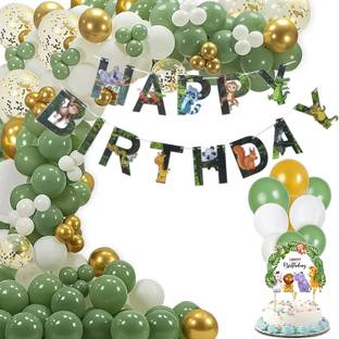 R G ACCESSORIES Green White Gold Balloons Combo Kit Of 65 Pcs For Party Decorations