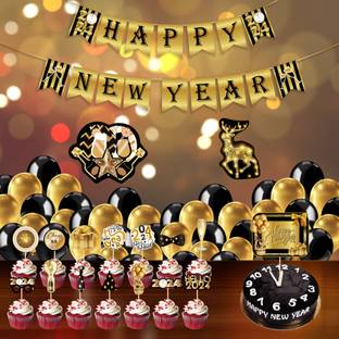 R G ACCESSORIES Happy New Year Banner Cake Cake Toppers Cutouts Balloons for New Year Decoration