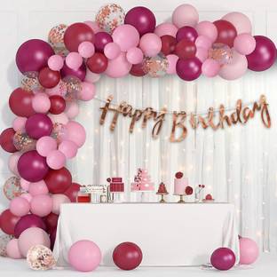 PARTY MIDLINKERZ Solid Burgandy Theme Birthday Decoration kit Set Items with Led Light for Girls, Wife Balloon