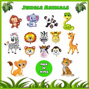 ANILOONS Pack Of Cute Jungle Animals Foil Balloons & Cutouts for Kids to Play