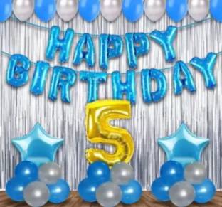 KR 5th Birthday Decorations Kit For Baby Boy - 56Pcs 5th Happy Birthday