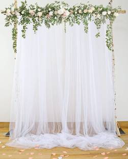 Hemito 2 Pc White BackDrop Net Curtains for Birthdays Anniversary Baby Shower