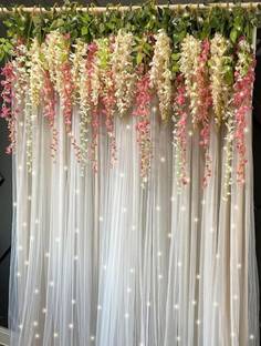 Fun and Flex Pink and White Wisteria Backdrop Decoration Kit with White net and LED Light