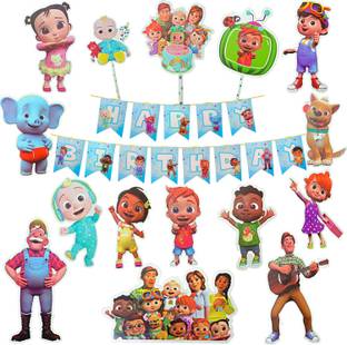 FLICK IN Happy Birthday Coco Melon Banner Cocomelon Cutouts Props Cake Topper Decoration