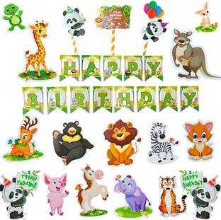 FLICK IN Happy Birthday Animal Banner Jungle Theme Birthday Wild Animals Cutouts Props
