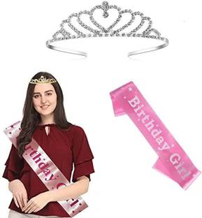 Unique Creations Birthday Girl Pink Sash with Beautiful Rhinstone Tiara Crown Set with Safety Pin