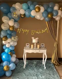 specialyou.in Solid Blue & White Theme Birthday Decoration Items for Boys & Girls, Cursive Banner, Balloon