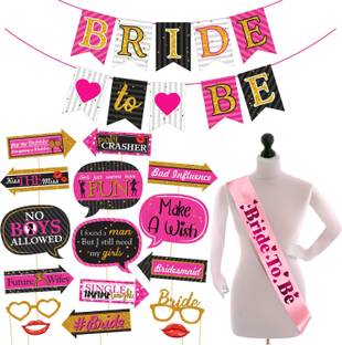 ZYOZI 18 Pcs Bachelorette Party Decorations Kit, Bridal Shower Party Supplies & Engagement Party Decor, Bride to Be Decoration Banner, Sash and Photo Booth Props