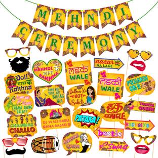 ज़्योज़ी 27 Pcs Mehandi Props for Photoshoot & 1 Pcs Mehndi Ceremony Banner Mehndi Props