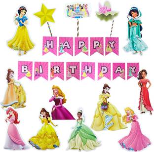 FLICK IN Happy Birthday Princess Banner Princess Theme Queen Cutouts Props Cake Topper