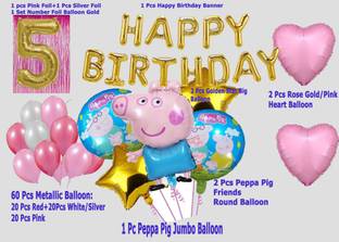Magic Window Peppa Pig GI 60 Pc Birthday Decoration Kit Gold No.5 Foil Balloon Boys Girls