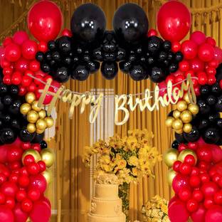 R G ACCESSORIES Red Black Golden Balloons, Happy Birthday Banner Decoration Arch Kit Pack Of 100