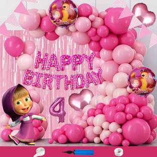 Crazykart Masha Theme Fourth 4th Happy Birthday Decoration Kit For Girls Party decoration
