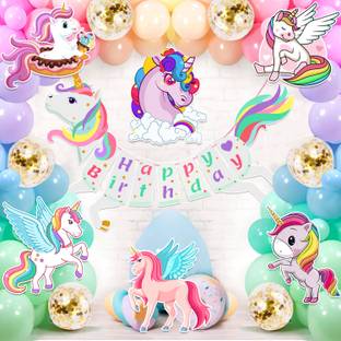 ZYOZI Unicorn Birthday Banner Supplies Combo for Unicorn Pastel Balloons