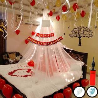 Shmaya 46 Pc Tent Romantic Decoration Set – Red White Yellow Balloons LED Light