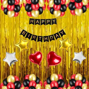 FOOGAA Instant Red Black Gold Star Heart and Magic Balloons, Birthday Party Decor Kit