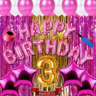 Shopperskart 3rd Third Birthday Decorations Kit Items For Baby Girls Boys Party Celebration