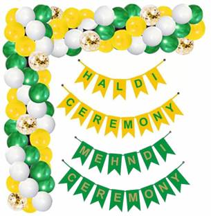 Naveen Decoration 68 pcs - Haldi Mehndi Ceremony Banner Green Yellow Balloon Glue Dot
