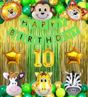 groovy dudz Solid 10th Birthday with Jungle Theme Birthday Decoration Items Balloon