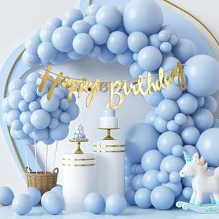 R G ACCESSORIES Sky Pastel Blue Balloons, Happy Birthday Banner Decoration Arch Kit Pack Of 100