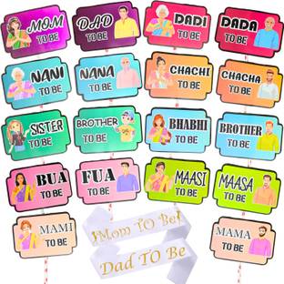 Party Decorz English Baby Shower Party Props And Sash (18 Pcs Props +2 pcs White Golden Sash)