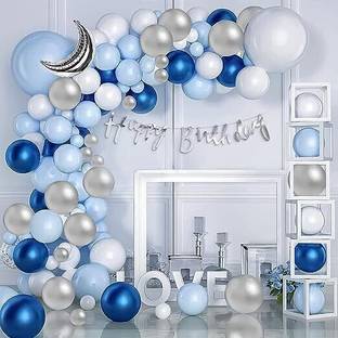 PARTY MIDLINKERZ Silver Happy Birthday Decoration kit items Combo 65 Pcs for Birthday combo pack