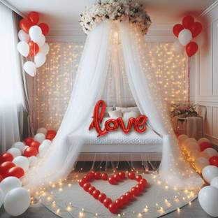 Hemito Balloon Love Foil White BackDrop Curtain for girls| Tent Romantic Decoration Set