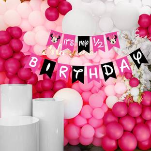 R G ACCESSORIES Pink White Balloons, It’s My Half Birthday Banner Decoration Kit (Pack Of 61)