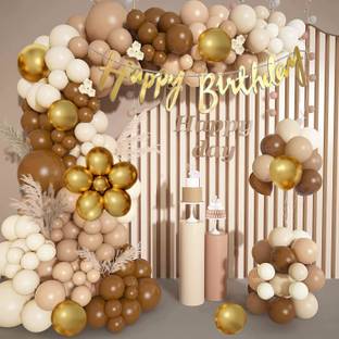 R G ACCESSORIES Brown Golden Balloons, Happy Birthday Banner Decoration Kit With Arch Pack Of 50