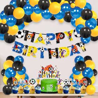 ZYOZI Football Happy Birthday Banner, Cake Topper, Cupcake Toppers & Metallic Balloon