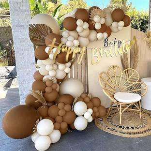 R G ACCESSORIES Beige Brown Balloons, Happy Birthday Decoration Kit With Arch For Pack Of 51