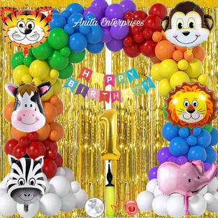 Anita Enterprises 1st Year Birthday Jungle Safari Theme Decoration Kit For Birthday Celebration
