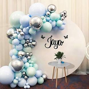 Party Propz Birthday Decorations Items Kit- 89Pcs Premium Blue Mint Silver Latex Foil Balloons Arc Combo Set for Boys,Kids,Husband Happy Birthday Decor, Adult Baby Arrival, Quarantine,1st Bday