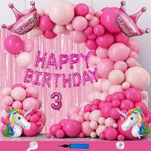 Crazykart Unicorn Princess Crown Theme Third 3rd Birthday Decoration Kit For Girls Party