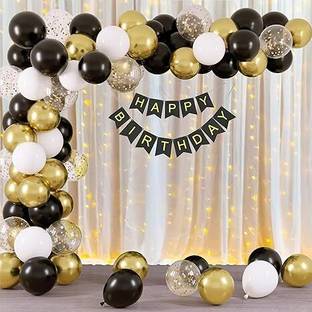 PARTY MIDLINKERZ Net Happy Birthday Decoration kit Combo - 71 Pcs with Led Light and Net Curtain